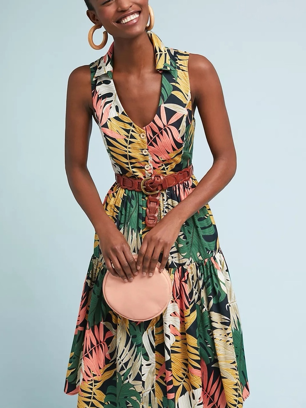 Anthropologie Eri+Ali Foliage Tropical Palm Print Dress Size M